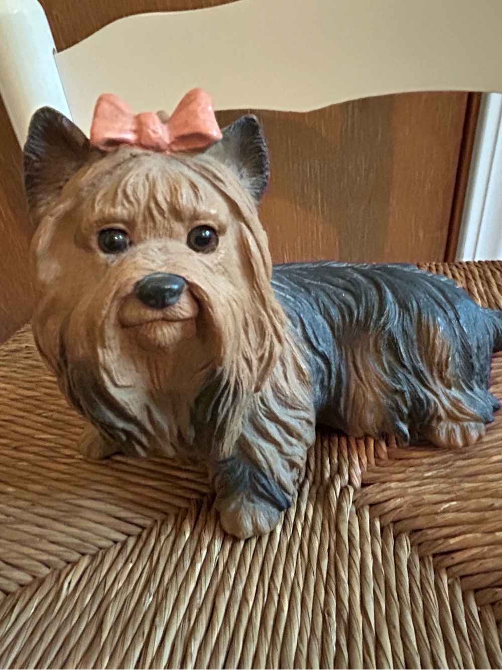Yorkshire Terrier Figurine with Pink Bow - Brown and Black